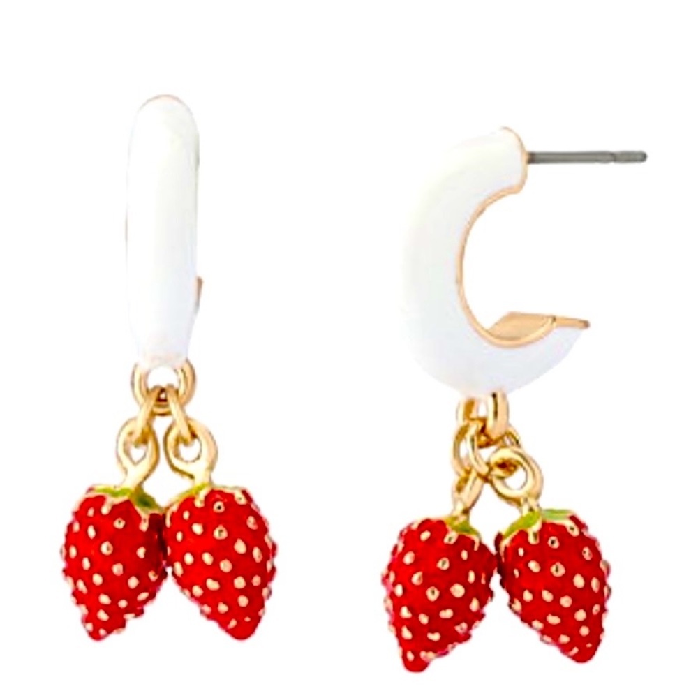 Betsy Johnson Backyard Strawberry Huggies - Small Hoop Earrings NWT $38 MSRP - Picture 6 of 13